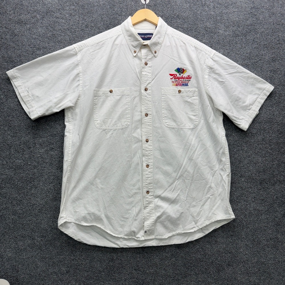 Swingster Raybestos NASCAR Camp Shirt Mens XL White Short Sleeve Racing Casual